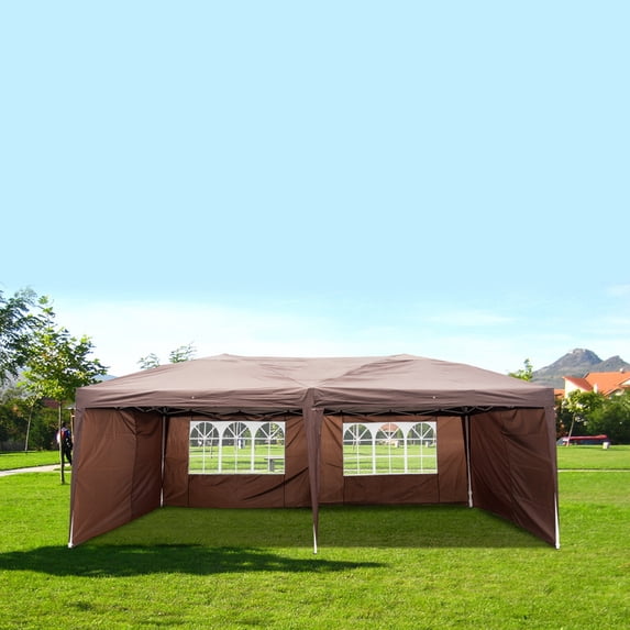 10'x20' Pop Up Canopy Tent, Heavy Duty Outdoor Party Tent with Carry Bag and Adjustable Legs, Portable Commercial Instant Canopies and Folding Wedding Tent for Garden, Backyard, Patio (Dark Coffee)