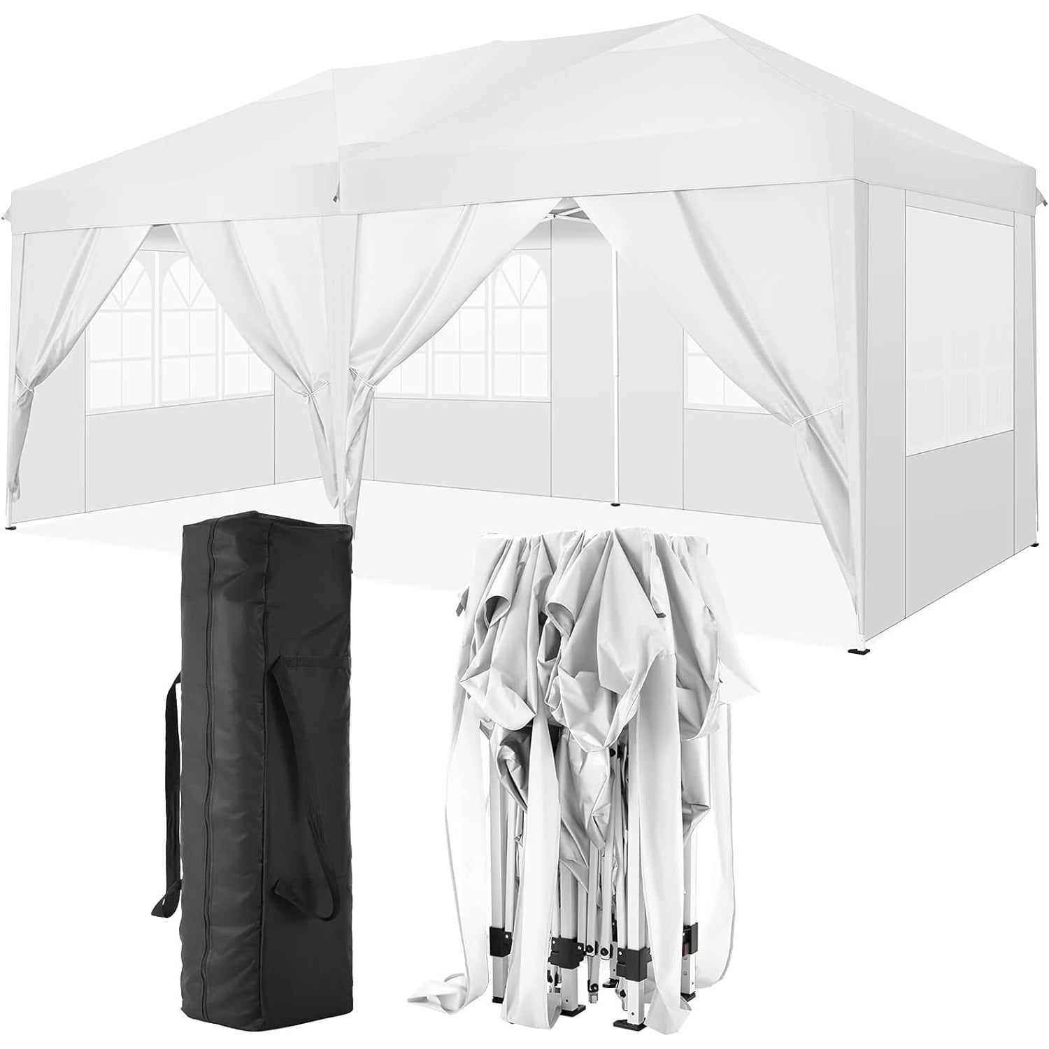 10 ft. x 20 ft. White Steel and Polyester Outdoor Folding Canopy Tent