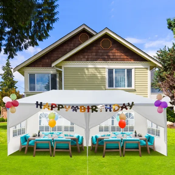10'x20' White Outdoor Party Tent with 6 Removable Walls - Waterproof Canopy for Wedding, Patio & Garden Events
