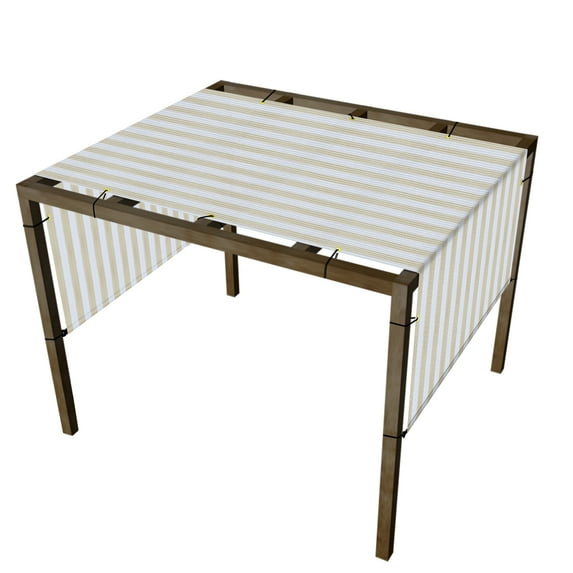 10'x27' Beige White Strip Outdoor Sun Shade Panel Universal Pergola Replacement Cover Canopy with Grommets Weight Rods Sun Block Cover