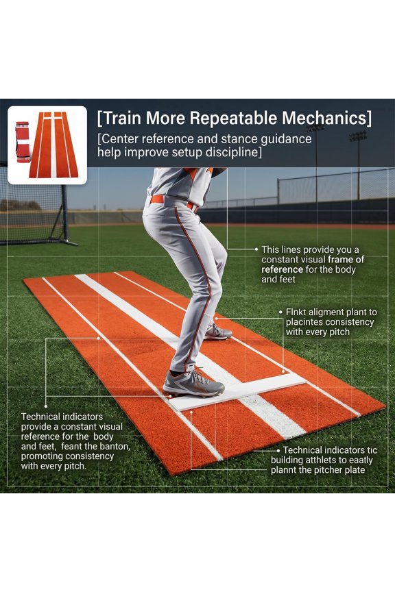 10'x3' Softball Pitching Mat & Baseball Pitching Mound, 5mm EVA Shock-Absorbing Base, Anti-Fade Turf Non-Slip Backing, Portable Training Aid with Carrying Strap