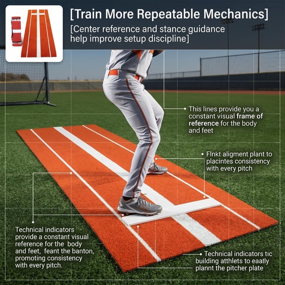 10'x3' Softball Pitching Mat with Mound – 5mm EVA Shock-Absorbing Foam Base, Anti-Fade Turf, Non-Slip Backing, Portable Baseball Training Aid with Carrying Strap