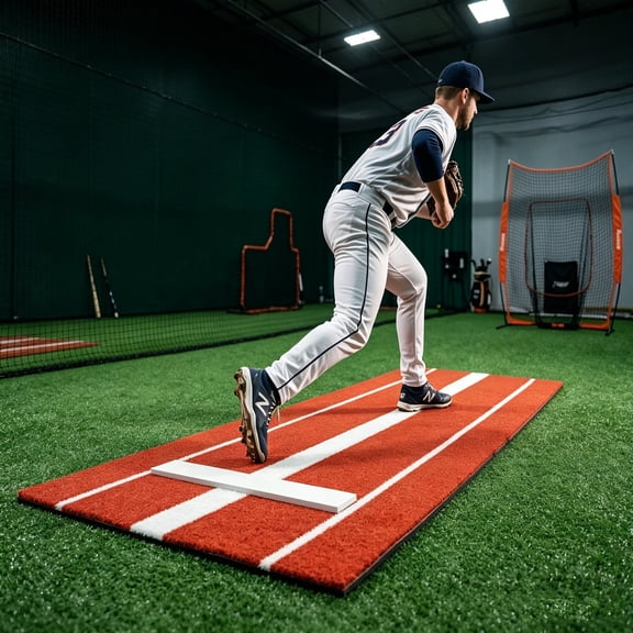 10ft x 3ft Pitching Mat for Baseball & Softball Portable Training Equipment with Rubber Strip, Non-Slip Base & Shock-Absorbing Foam for Indoor/Outdoor Pitchers