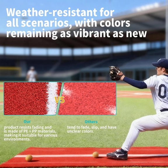 10'x3' Softball Pitching Mat with Mound – 5mm EVA Shock-Absorbing Foam Base, Anti-Fade Turf, Non-Slip Backing, Portable Baseball Training Aid with Carrying Strap