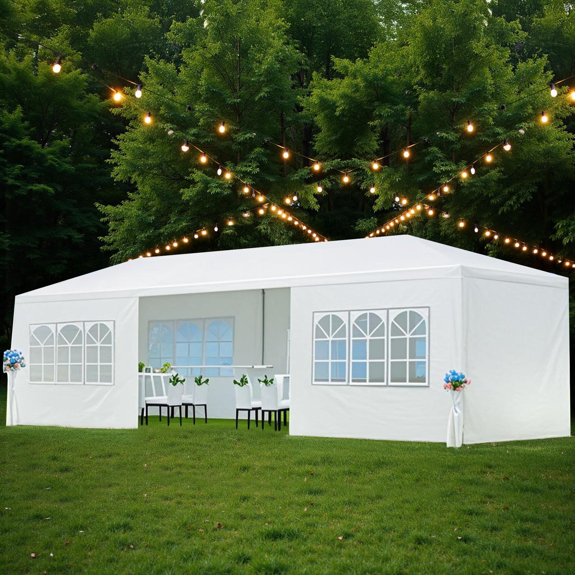 10'x30' Canopy Tent Gazebo Canopy Wedding Party Tent with 8 Removable Sidewalls for Party Wedding Camping,White02