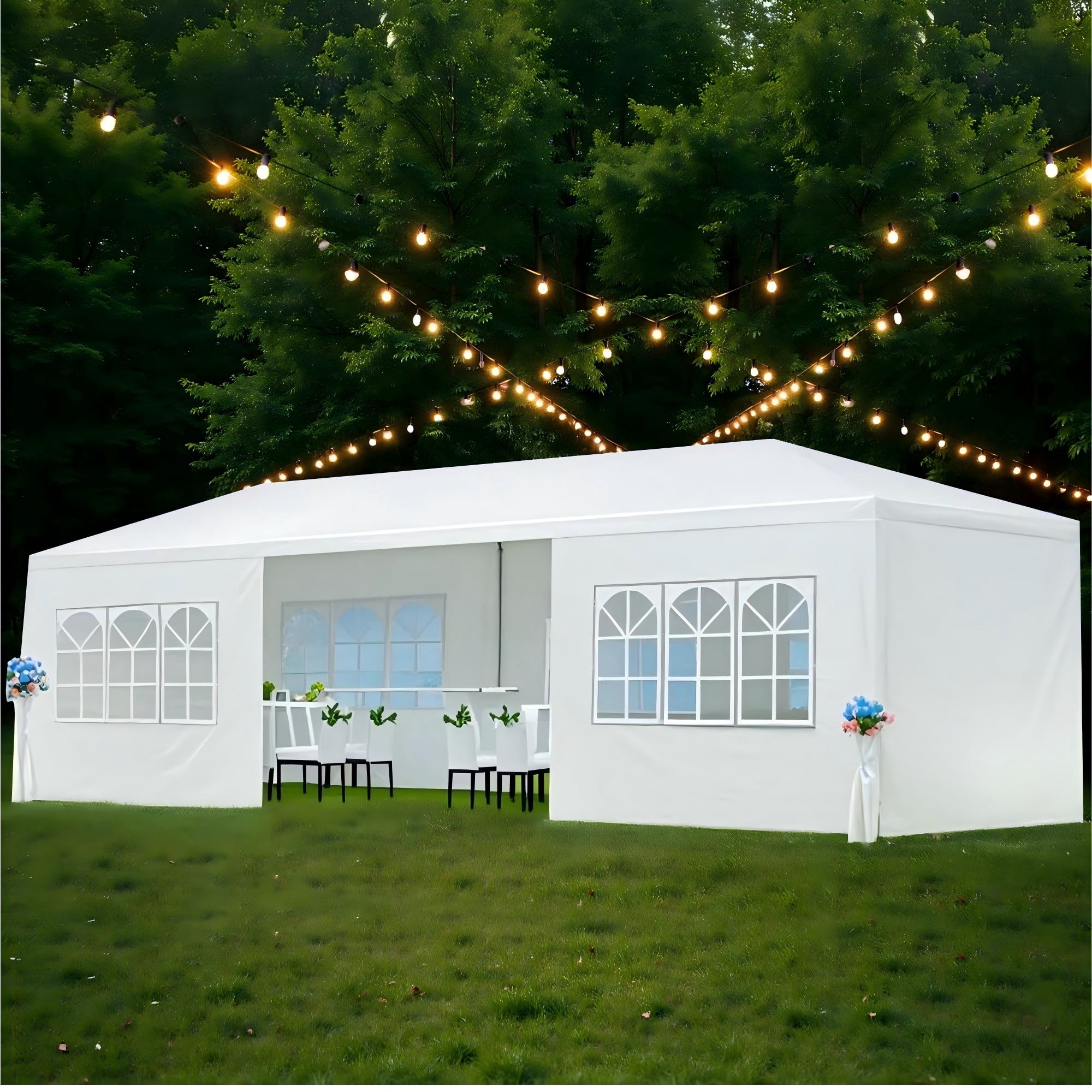 10'x30' Canopy Tent Gazebo Canopy Wedding Party Tent with 8 Removable Sidewalls for Party Wedding Camping,White
