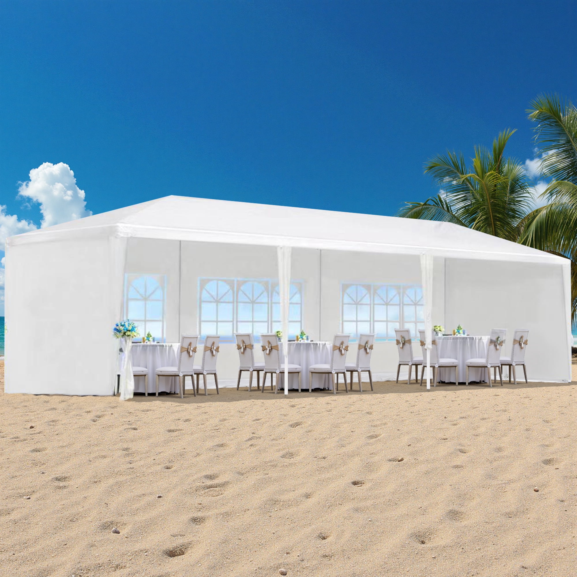 10'x30' Canopy Tent Wedding Party Outdoor Gazebo with 5 Removable Sidewalls for Weddings and Events,White