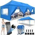 thumbnail image 1 of 10'x30' EZ Outdoor Pop Up Canopy Tent, Waterproof and Sunproof Beach Canopy with 8 Removable Sidewalls, Heavy Duty Party Wedding Canopy, Height Adjustable Comes with 4 Sandbags, Rolling Bag (Blue), 1 of 9