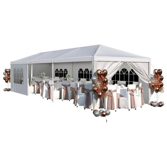 10'x30' Heavy Duty Party Tent - Waterproof Wedding Canopy with Removable Sidewalls, Event Gazebo Shelter for Outdoor Gatherings (White)