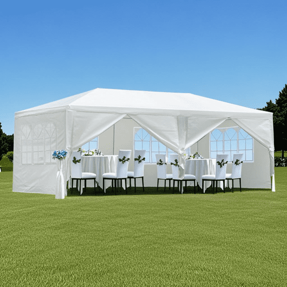 10'x30' Outdoor Garden Gazebo Wedding Party Tent with 8 Removable Sidewalls, Large Canopy Marquee with 2 Zipper Windows, Parking Shed, for Household, Wedding, BBQ, Party