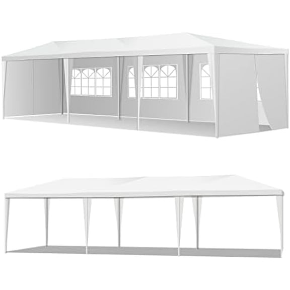 10'x30' Party Tent Heavy Duty Outdoor Gazebo Canopy with 8 Removable Sidewalls for Outdoor Wedding, BBQ, Camping, Backyard (White)$$Garden &