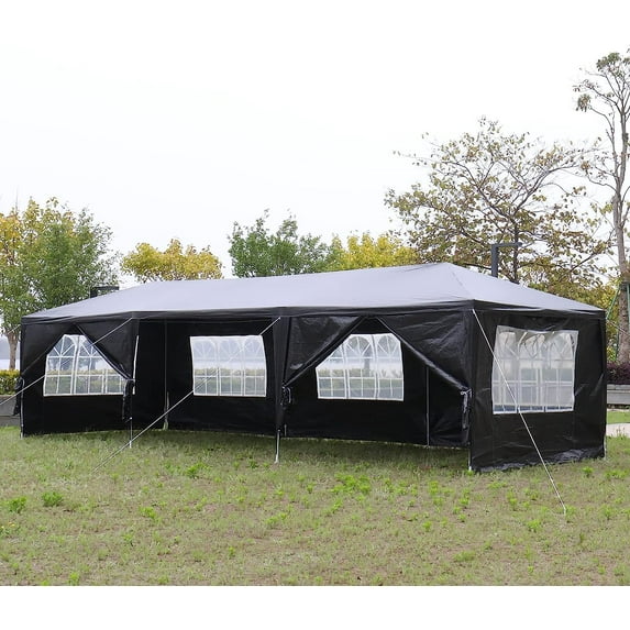 10'x30' Tents for Parties, Outdoor Party Tent with 8 Removable Sidewalls & Transparent Windows, Large Canopy Tent with Walls for Wedding, Birthday, Event, Garden, Backyard (Black)