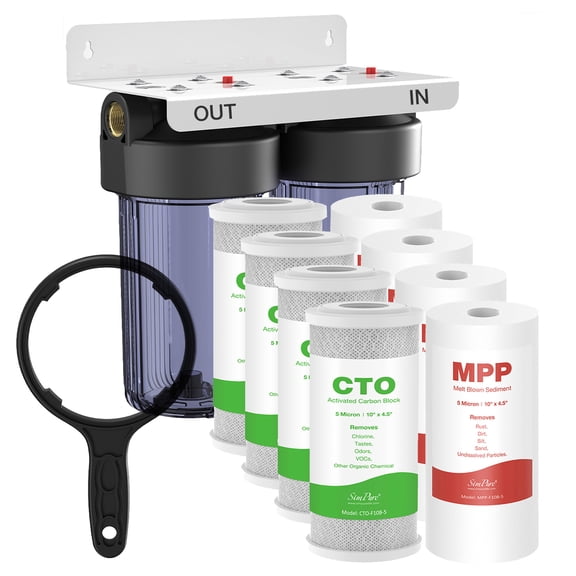 10"x4.5" Big Blue Whole House System Housing w/ 8 Pack Sediment CTO Water Filter