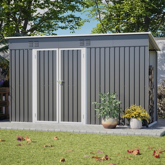 10'x4' Outdoor Metal Storage Shed for Garden Tools Lockable Door With Floor Frame