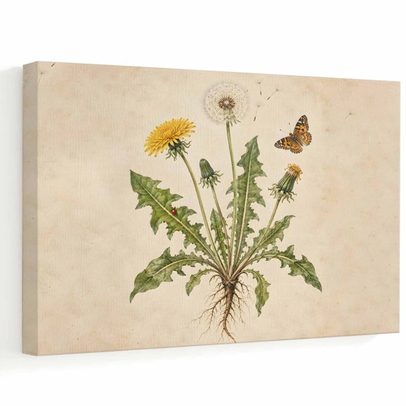 10"x8" Dandelion Bloom Canvas Wall Art for Living Room, Plant Taproot System Butterfly Rustic Country Poster Print Painting for Nightstand Bathroom Collage Decorative Wall Pictures Prepare To Hang