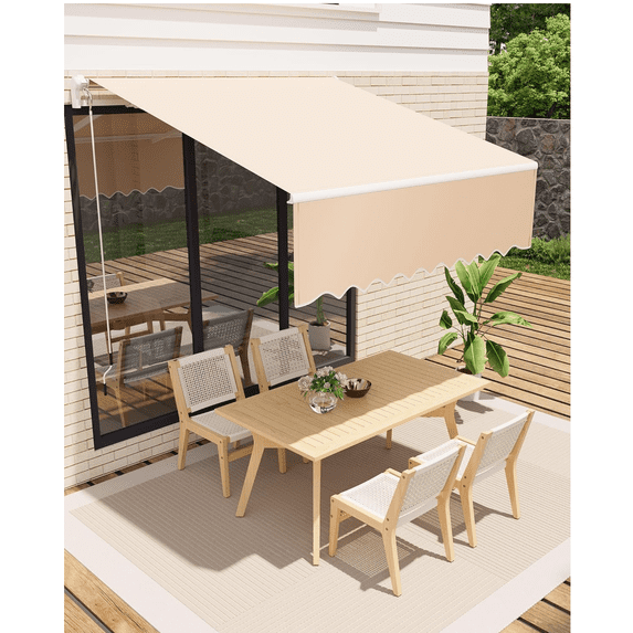 10’x8’ Retractable Patio Awning – Manual Sun Shade with Heavy Duty Aluminum Frame & 280GSM Waterproof Polyester Fabric | Adjustable Outdoor Awning for House, Deck, Porch
