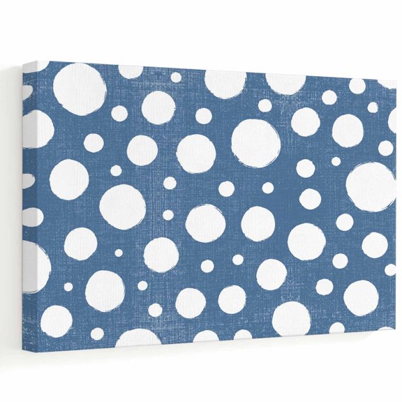 10"x8" White Polka Dots Canvas Wall Art for Living Room, Modern Round Spotted Canvas Texture Steel Blue Poster Print Painting for Nightstand Bathroom Collage Decoration Wall Pictures Prepare To Hang