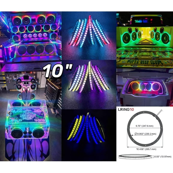 Tzvmnylighting Factory - 10" x8PCS SET CHASING Flowing LED Speaker Rings Lights Universal fitments for Cars Trucks Sandtoys Radio Audio Speaker Remote + Bluetooth Control