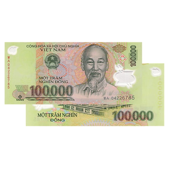 100,000 Vietnamese Dong Banknote VND Vietnam - Collectible Polymer Currency Note - Random Year