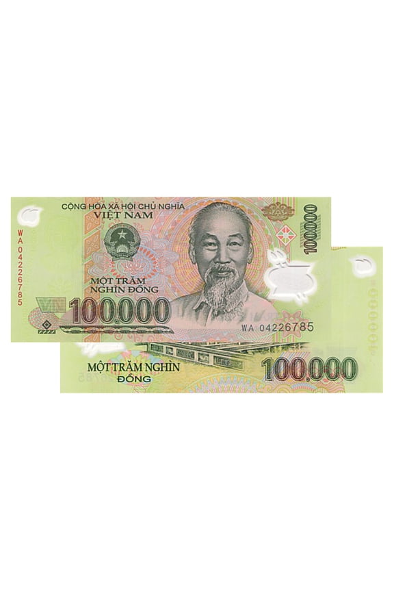 100,000 Vietnamese Dong Banknote VND Vietnam - Collectible Polymer Currency Note - Random Year