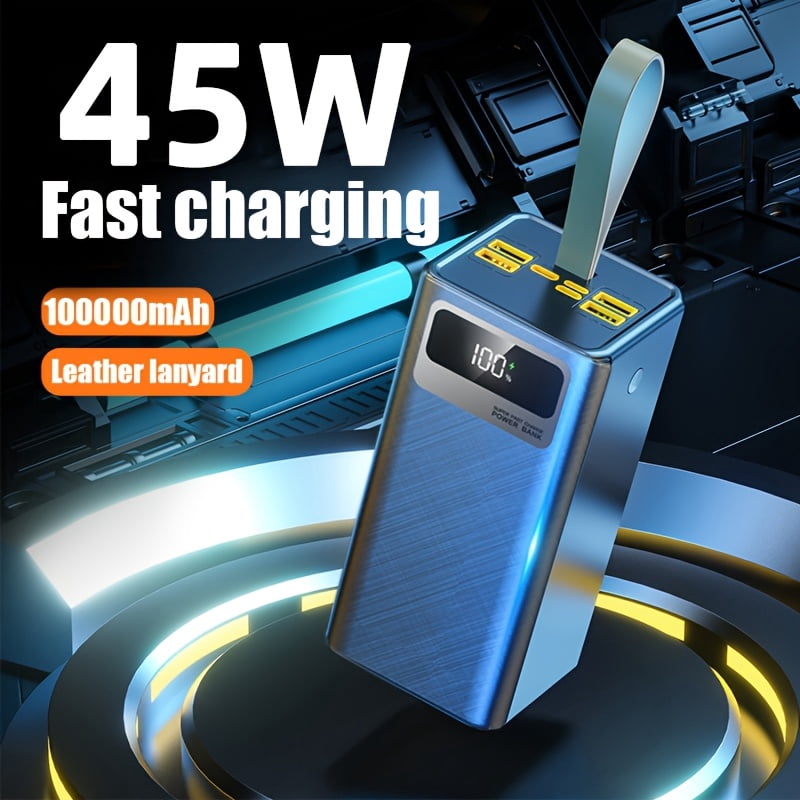 100,000mAh Portable Power Bank with Fast USB Charging, LED Display, Camping Light & Lanyard - Emergency Battery Pack for iPhone, Android, Outdoor and Digital Devices, Ideal Gift