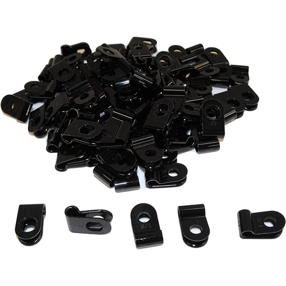 100 1/8" Cable Wire Clamp Black UV Resistant Nylon Clamps Holders Loop Clamps Screw Down