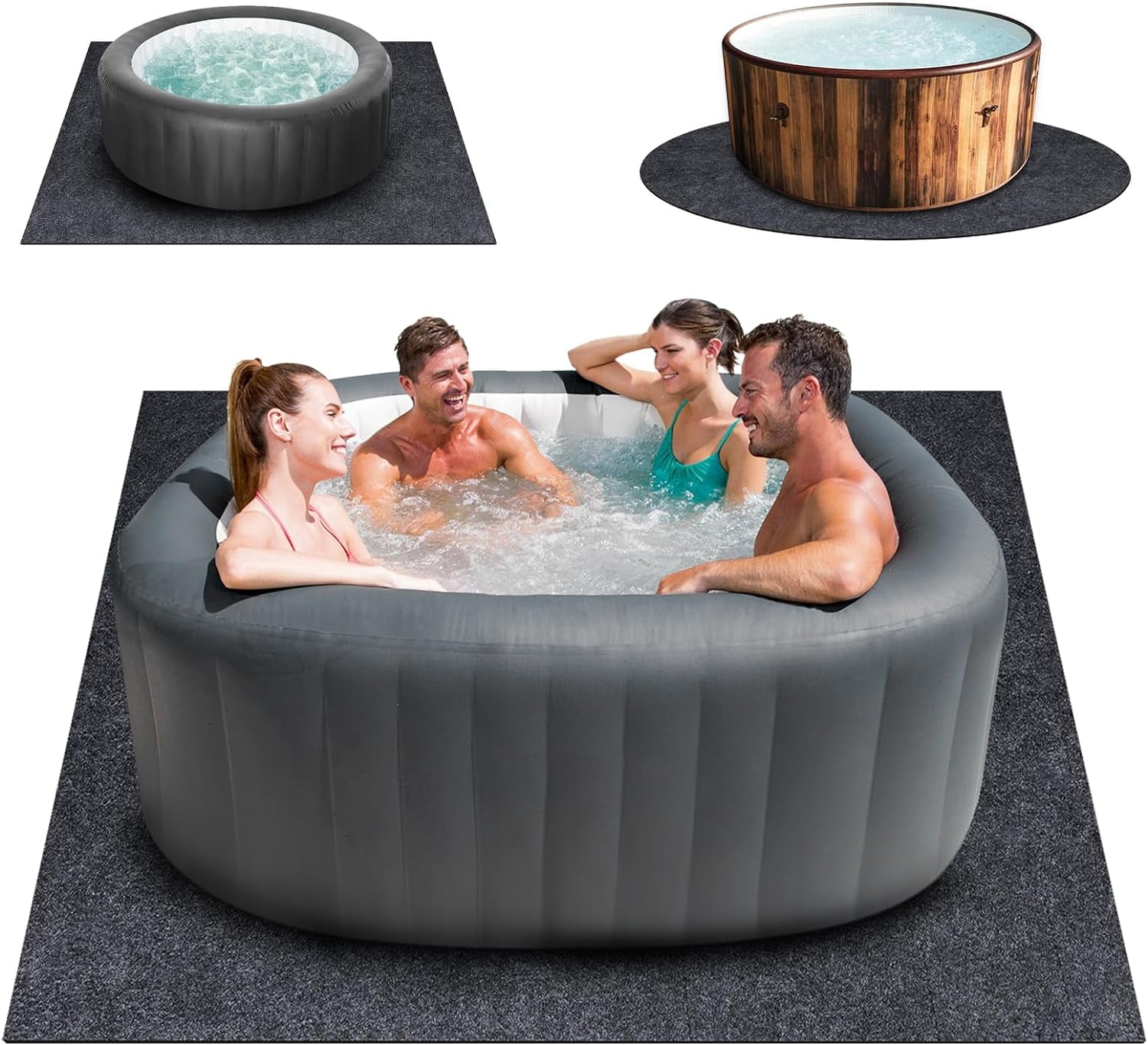 NN 100 * 100 Inch Hot Tub Mat, Extra Large Inflatable Hot Tub Pad Outdoor Indoor, Waterproof Slip-Proof Backing, Absorbent Spa Pool Ground Base Flooring Protector Mat, Protect Hot Tub Pool from Wear