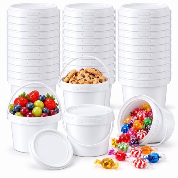 100 10oz Plastic Buckets with and Handles, White Small Containers for ...