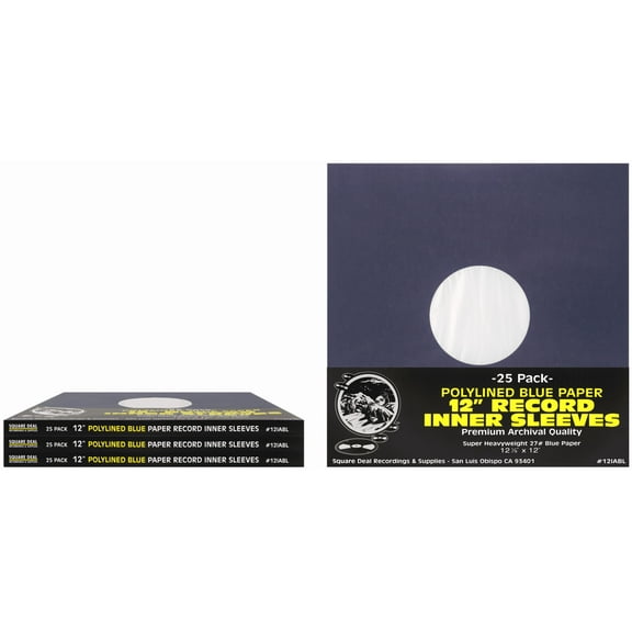(100) 12 Premium Blue Polylined Record Inner Sleeves - Archival Quality, Heavyweight Paper & Plastic - 12IABL