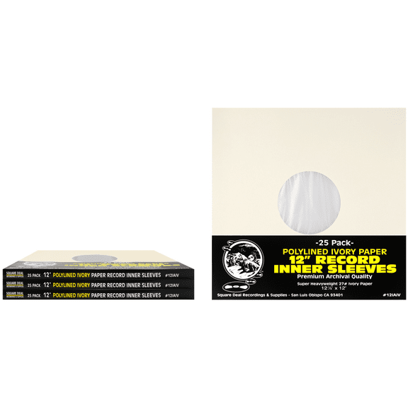 (100) 12 Premium Ivory Polylined Record Inner Sleeves - Archival Quality, Heavyweight Paper & Plastic - 12IAIV
