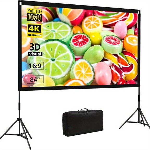 100/120" Foldable Dual Stand Projector Screen – 4K Ultra HD 16:9 Anti-Crease Vinyl, Portable with Carrying Bag – Vivid Colors for Home Theater/Camping/Parties/Conferences.