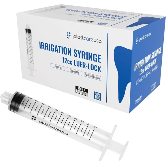 100 12ml Luer Lock Syringe without Needle, Disposable Luer Slip Tip Syringes - Non-Sterile, Latex-Free Plastic Dispenser by