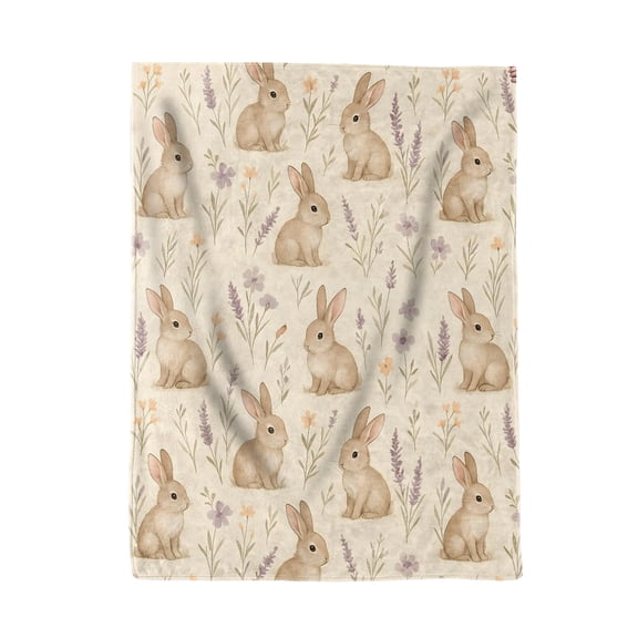 100*130Cm Easter Flannel Bunny And Flower Digital Print Blanket - Super Soft Comfortable Flannel Material Indoor Outdoor Use Easy Wash Dry - Bed Blanket Nap Blanket Car Blanket