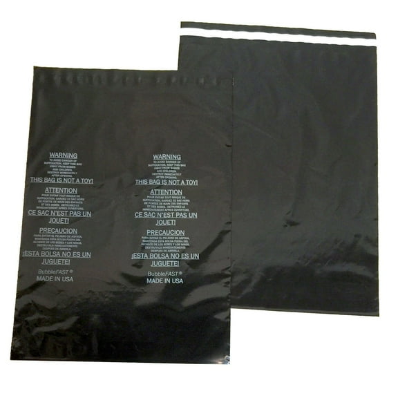 100 14 x 20 Black Poly Bag Opaque Self Seal Suffocation Warning 2 mil Free Ship