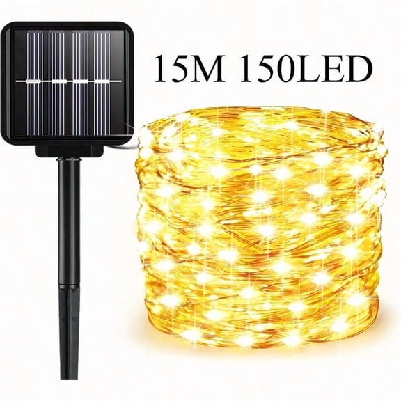 100/150 LED Solar Light String Set Outdoor Fairy Lights Waterproof Copper Wire for Outdoor Garden Decoration, Wedding Venue Terrace, Lawn, Trees, Courtyard (Warm Whit