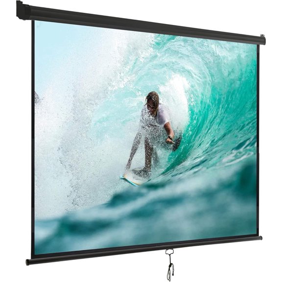 100'' 16:9 HD Projection Screen Foldable Anti-Crease Portable Projector Movie Screen Manual Pull Down for Home Theater Presentation Education Outdoor Indoor Public Display, Black