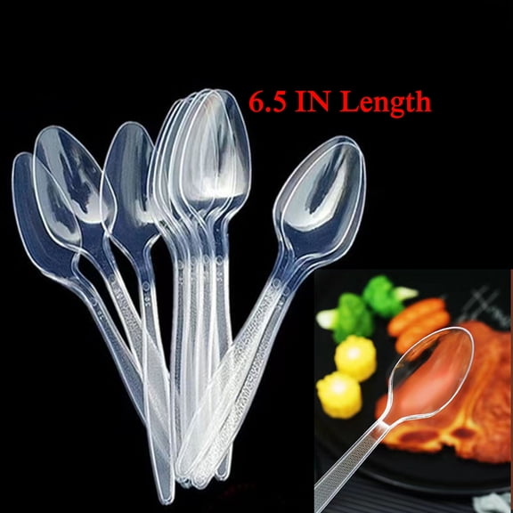 100/200/300/400/500/600 PCS Clear Plastic Spoons - Heavy Duty Plastic Spoons - 6.5inch Heavyweight Plastic Spoons - Disposable Clear Spoons - Clear Plastic Cutlery for Parties Weddings Restaurant