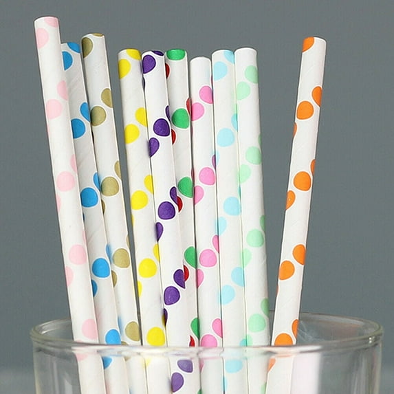 100-200 Bulk Packed Paper Straws Pattern Color -Biodegradable FDA Approved