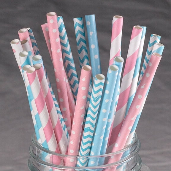 100-200 Bulk Packed Paper Straws Pattern Color -Biodegradable FDA Approved