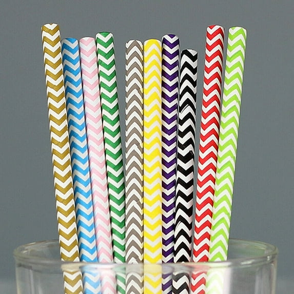 100-200 Bulk Packed Paper Straws Pattern Color -Biodegradable FDA Approved