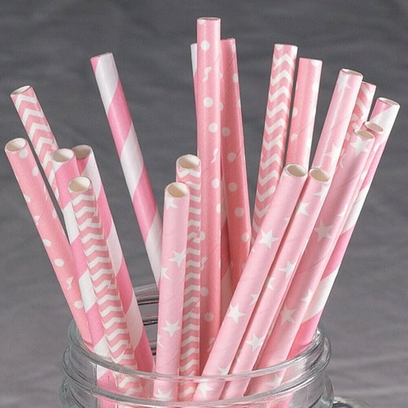 100-200 Bulk Packed Paper Straws Pattern Color -Biodegradable FDA Approved