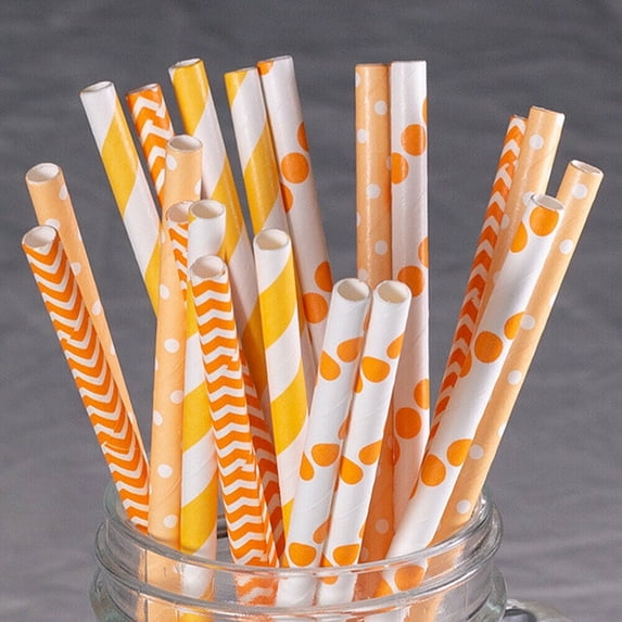 100-200 Bulk Packed Paper Straws Pattern Color -Biodegradable FDA Approved