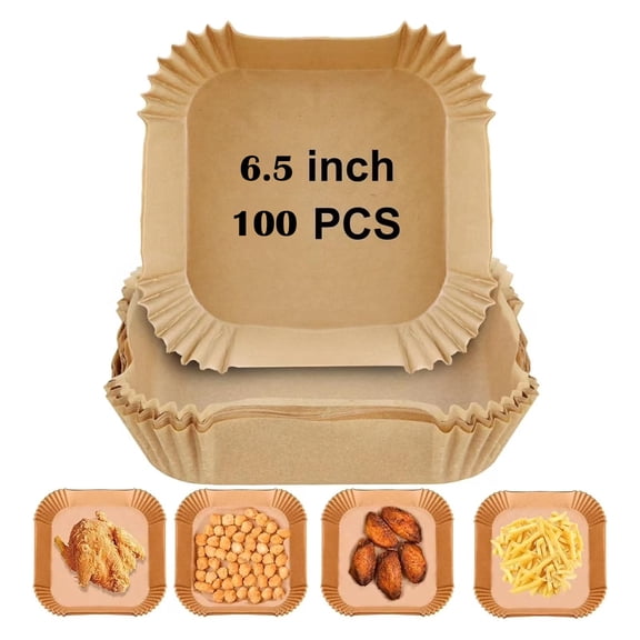 100 or 200 PCS 7.9 Inch Square Air Fryer Disposable Baking Paper Liners, Oil-proof Non-Stick Parchment Paper Liners Fit 5-8QT Basket for Air fryer Microwave Oven Frying Pan
