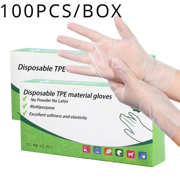 100/200PCS Disposable TPE Gloves, Powder Free and Latex Free, Suitable for Kitch, Baroom Cleaning