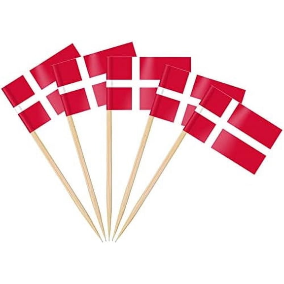 100/200pcs Denmark Toothpick Flags Cake Toppers, Denmark Cocktail Stick Flag for Sandwich Food Cupcake Toppers Tableware World Cup Party Supplies Pub Royal Event Decor (100 Pcs)