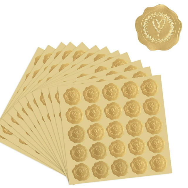 100200pcs Gold Embossed Heart Stickers Envelope Seal Wax Looking