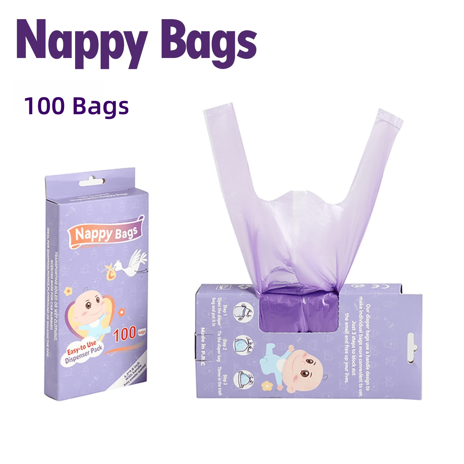 100/200pcs Portable Garbage Bag Disposable Nappy Bags Scented Hygiene Bags For Diaper Disposal Or Feminine Products