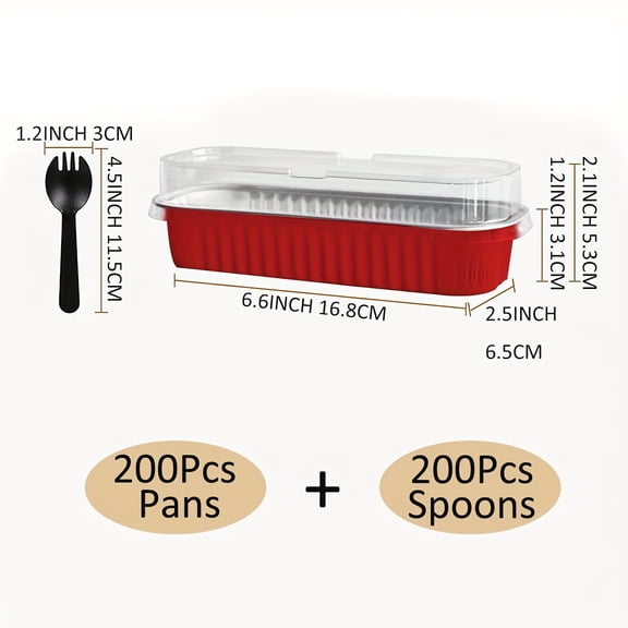 100/200pcs Rectangle Loaf Pans with Lids, Cake Pans with Lids, Disposable Ramekins Baking Cups Muffin Tins Cupcake Cups for Wedding Birthday Party, 6.8 Oz(Red)