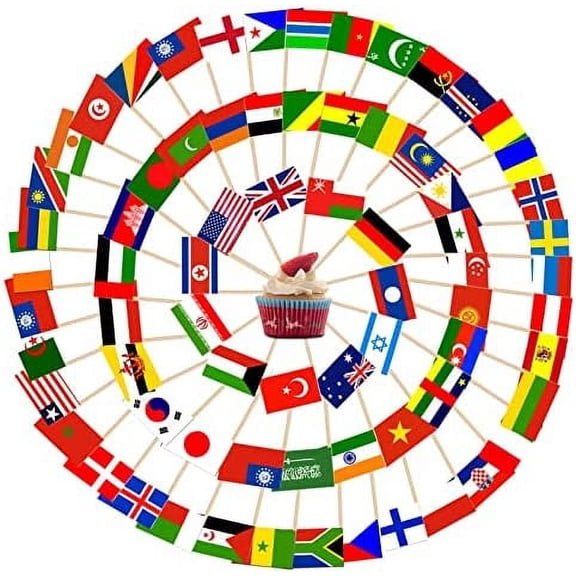100/200pcs Toothpick Flags Cake Toppers, 100 Mixed Countries Cocktail Stick Flag for Sandwich Food Cupcake Toppers Tableware World Cup Party Supplies Pub Royal Event Decor (200 Pcs)