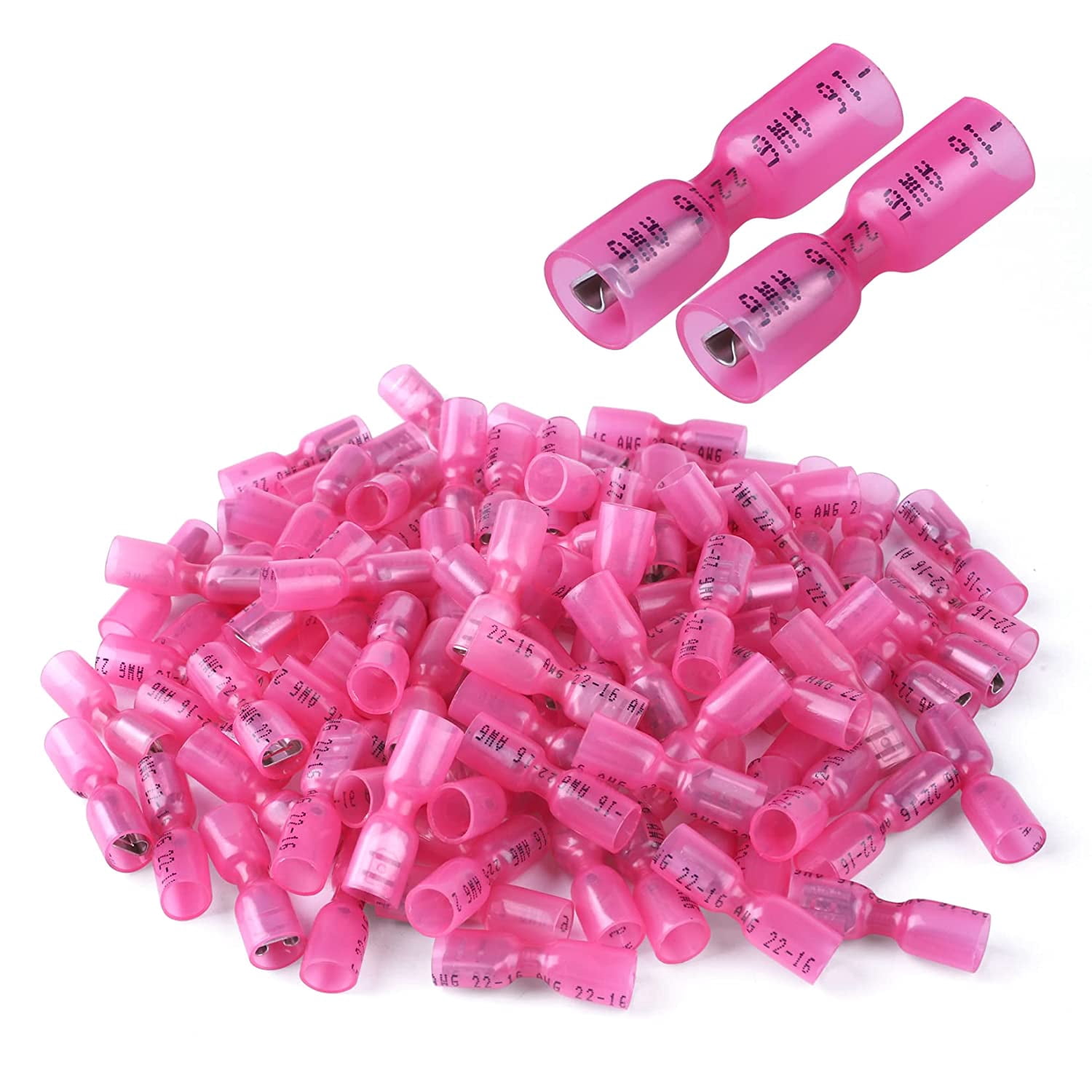 100 22-16 waterproof heat shrink quick disconnect connectors, crimp electrical cables male terminal connector insulation break, suitable for boats, cars, motorcycles, home wiring (red)